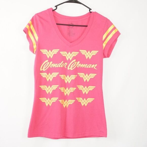 DC Comics Wonder Woman Pink V-Neck Short Sleeve T - Picture 1 of 6